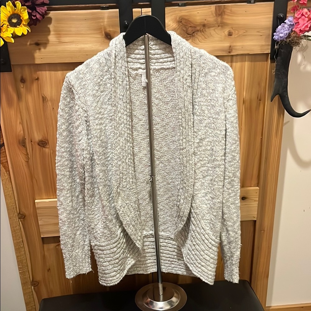 Chico's Light Gray Shiny Metallic Textured Cardigan